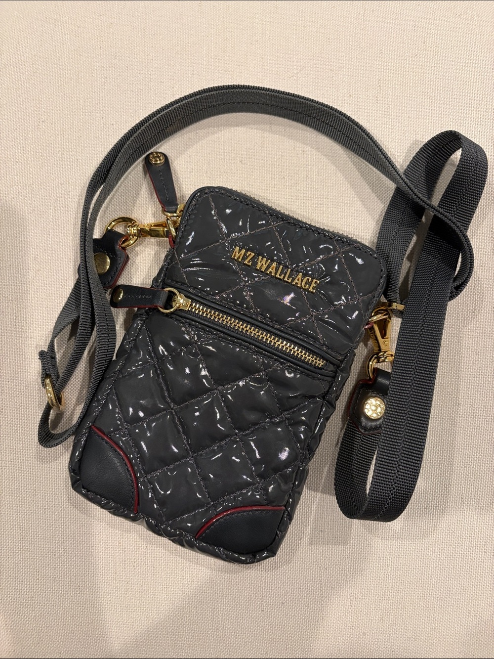 MZ Wallace Quilted Patent Crossbody Bag - dark magnet gray